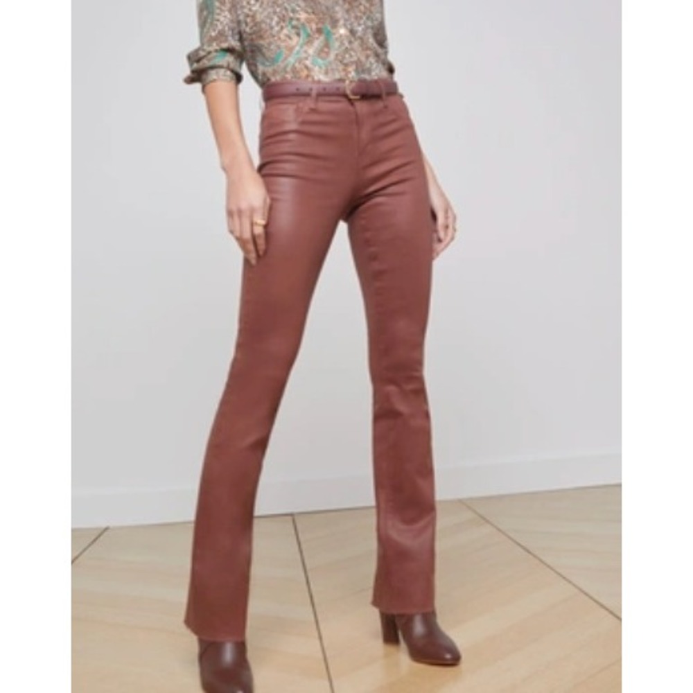 L'Agence Ruth Coated High-rise Coated Pants in Dark Cinnamon sz 30